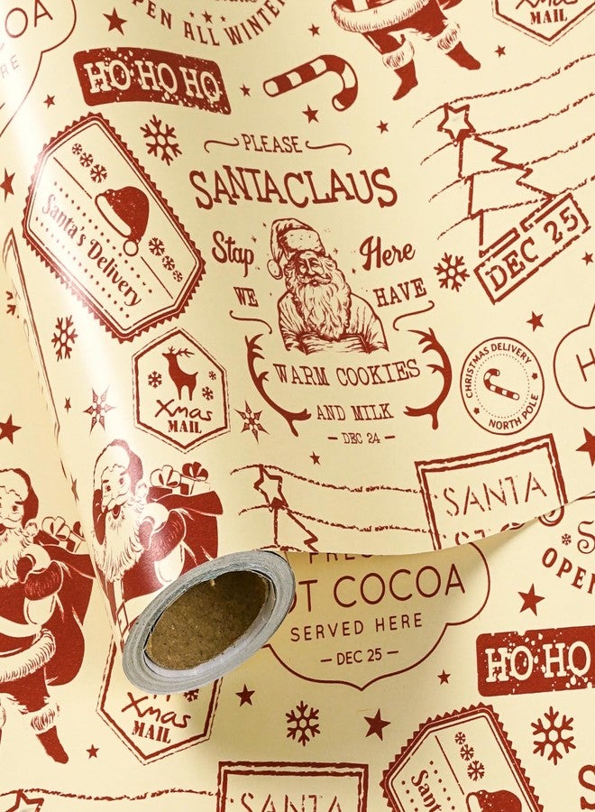 LeZakaa Vintage Christmas Wrapping Paper Roll, Vintage Newspaper Style Santa Claus, Hot Cocoa Nostalgic Design Cream Red Retro Holiday Party Gift Wrap, DIY Crafts, Mini Roll 17in x 16.4 Ft - Image 1
